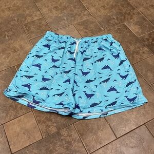 🥵 Blue Shark Whale Fish Print Swim Shorts